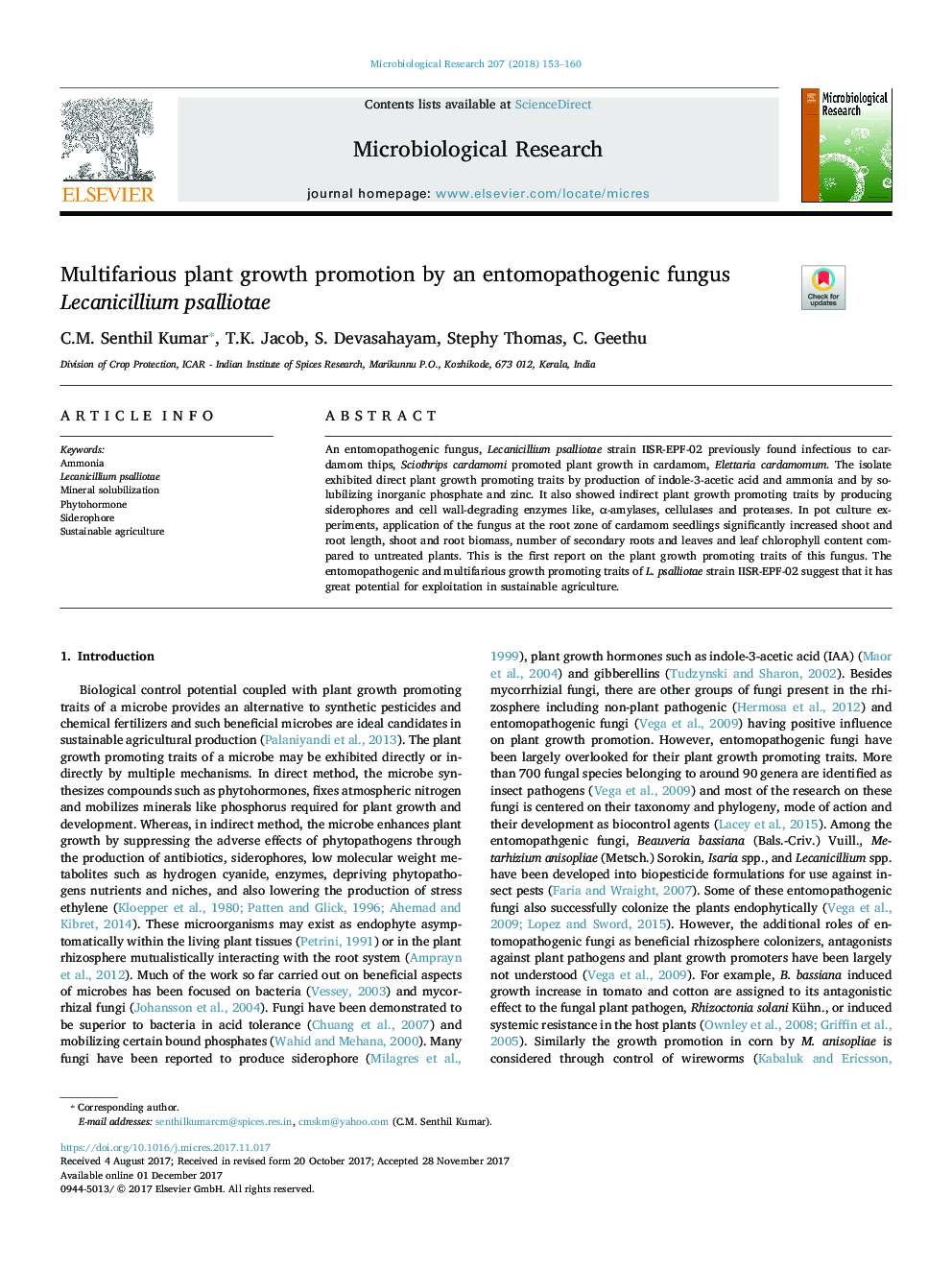 Multifarious plant growth promotion by an entomopathogenic fungus Lecanicillium psalliotae