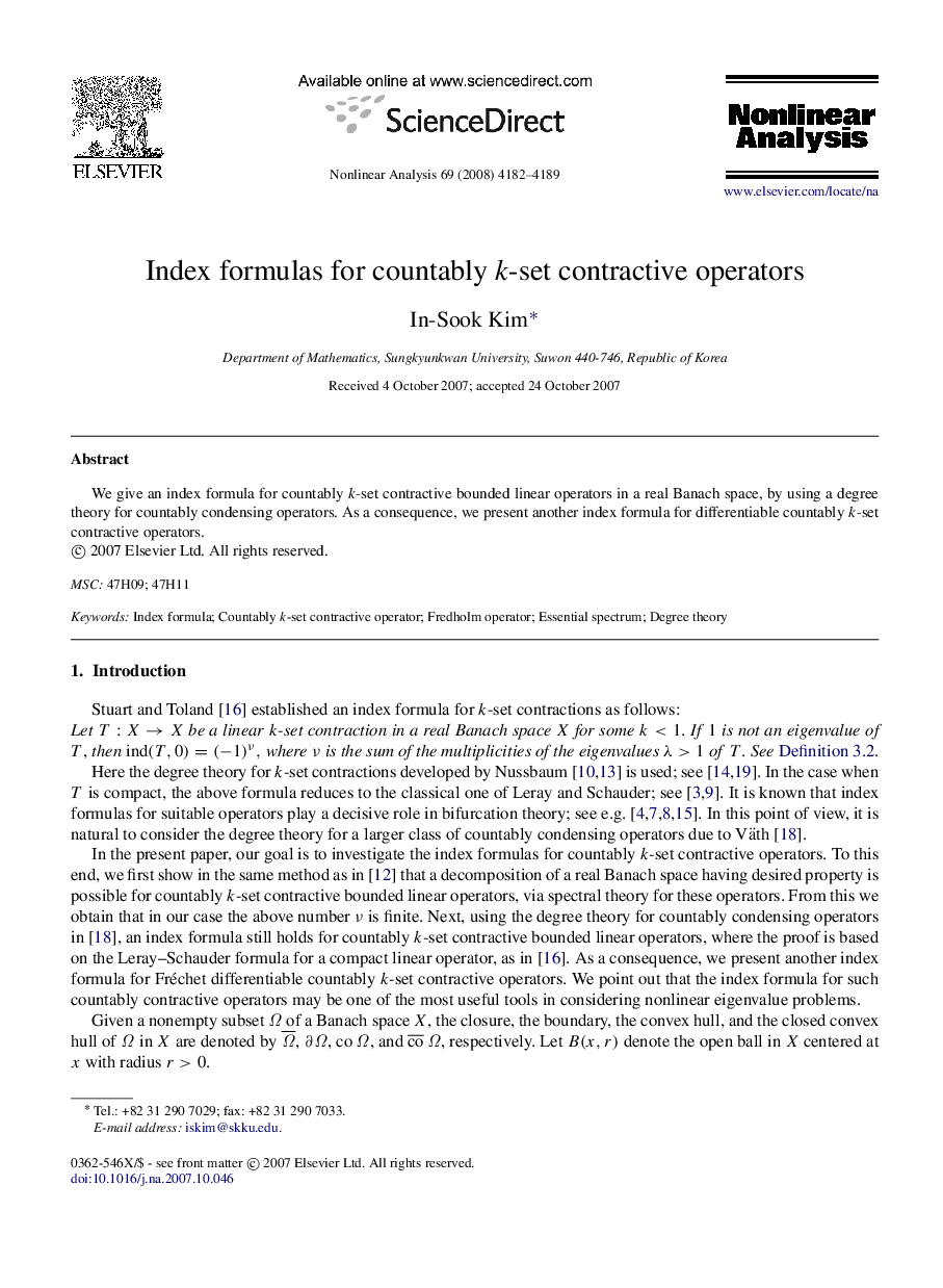 Index formulas for countably k-set contractive operators