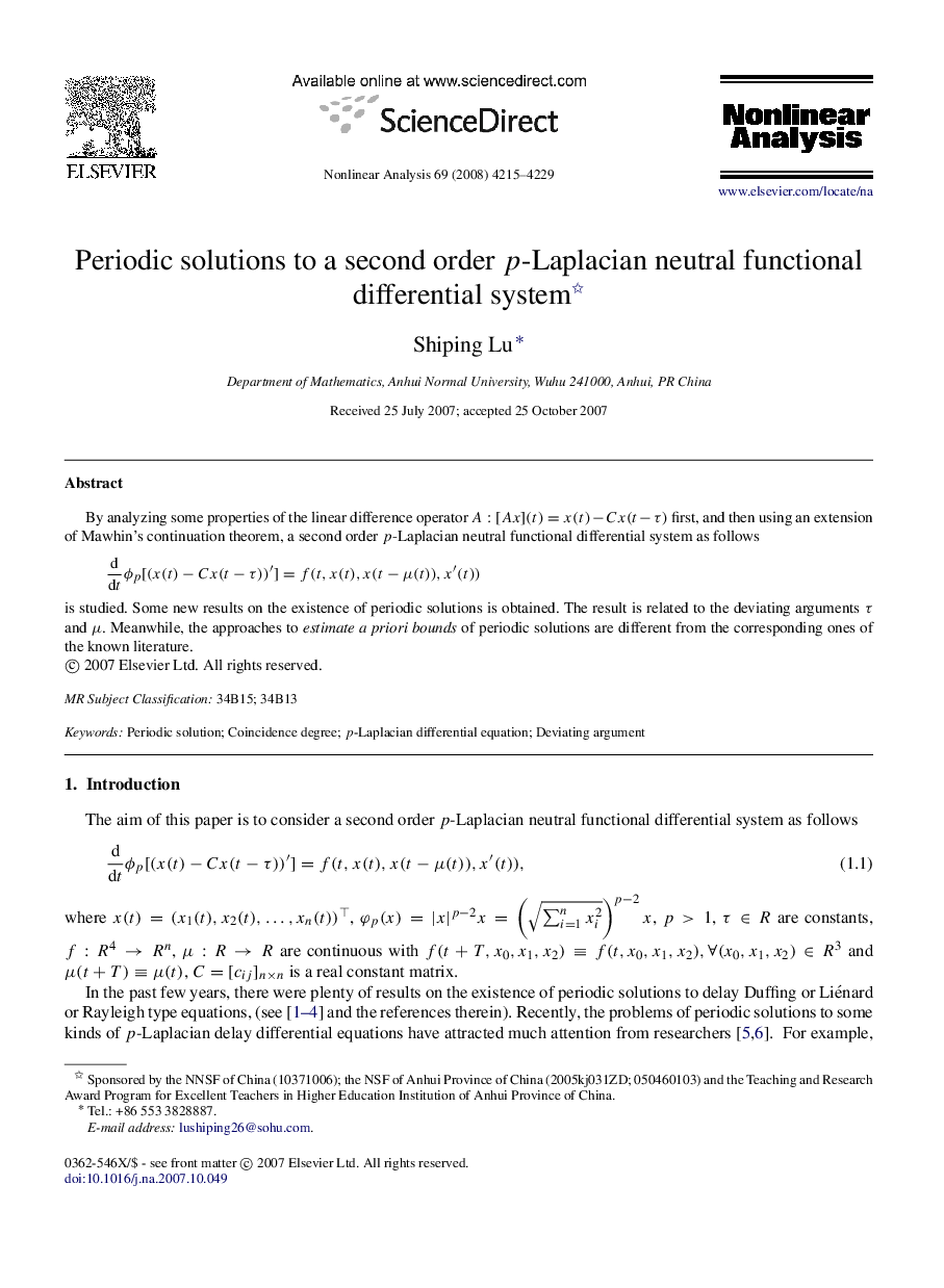 Periodic solutions to a second order pp-Laplacian neutral functional differential system 