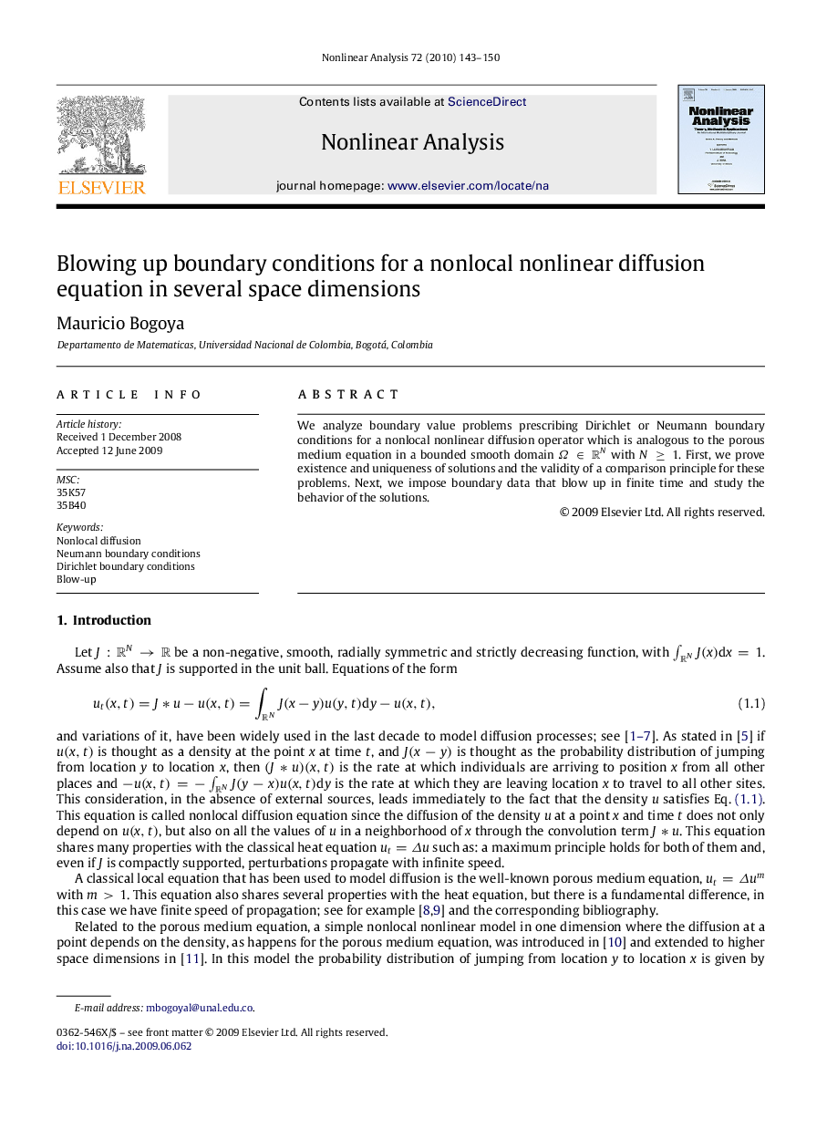 Blowing up boundary conditions for a nonlocal nonlinear diffusion equation in several space dimensions