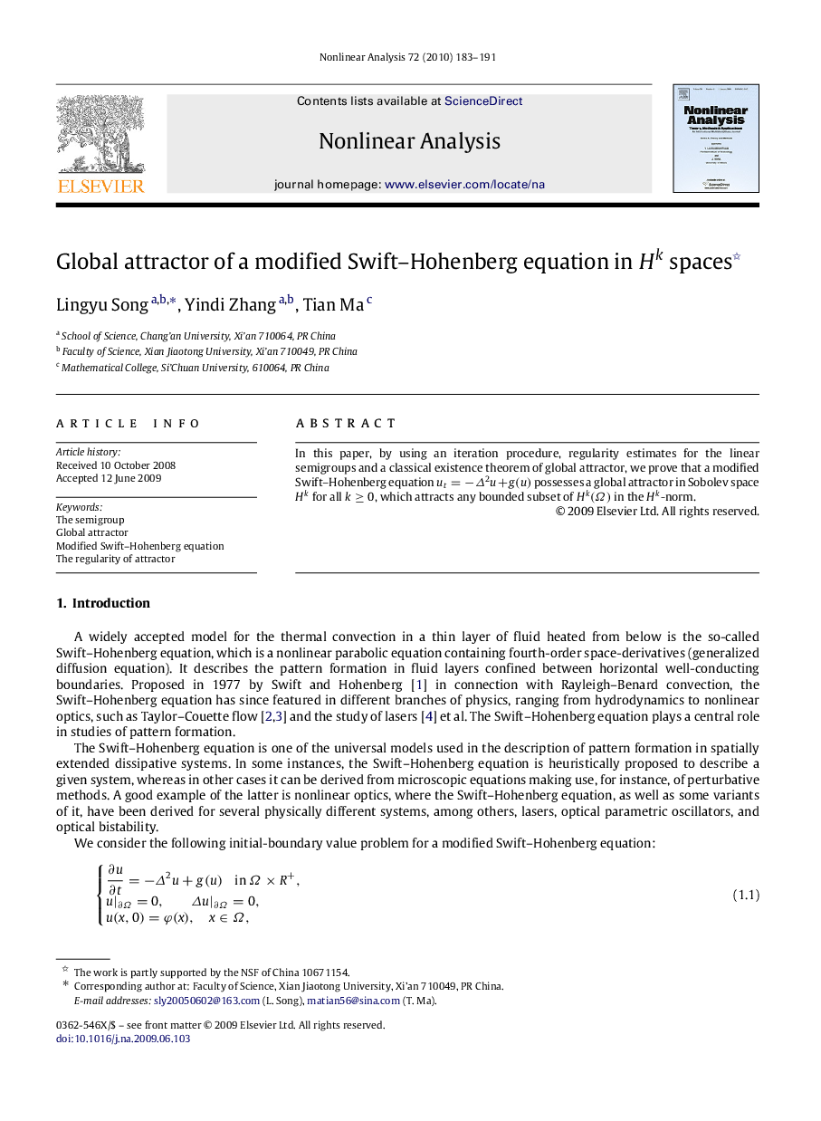 Global attractor of a modified Swift–Hohenberg equation in HkHk spaces 