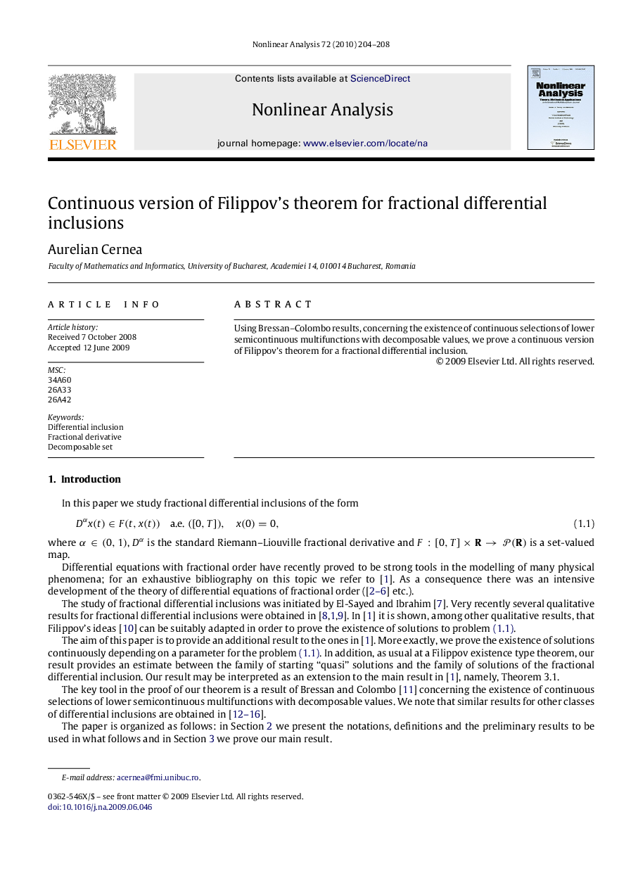 Continuous version of Filippov’s theorem for fractional differential inclusions