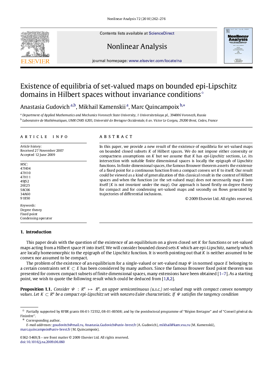 Existence of equilibria of set-valued maps on bounded epi-Lipschitz domains in Hilbert spaces without invariance conditions 