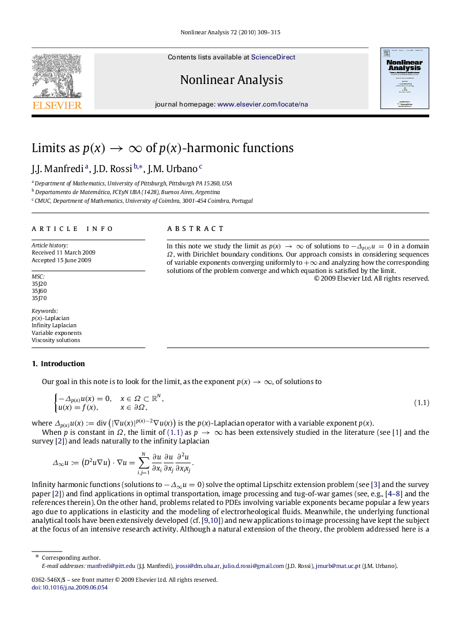 Limits as p(x)→∞p(x)→∞ of p(x)p(x)-harmonic functions