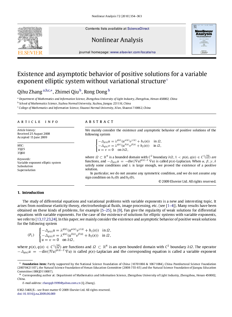 Existence and asymptotic behavior of positive solutions for a variable exponent elliptic system without variational structure 