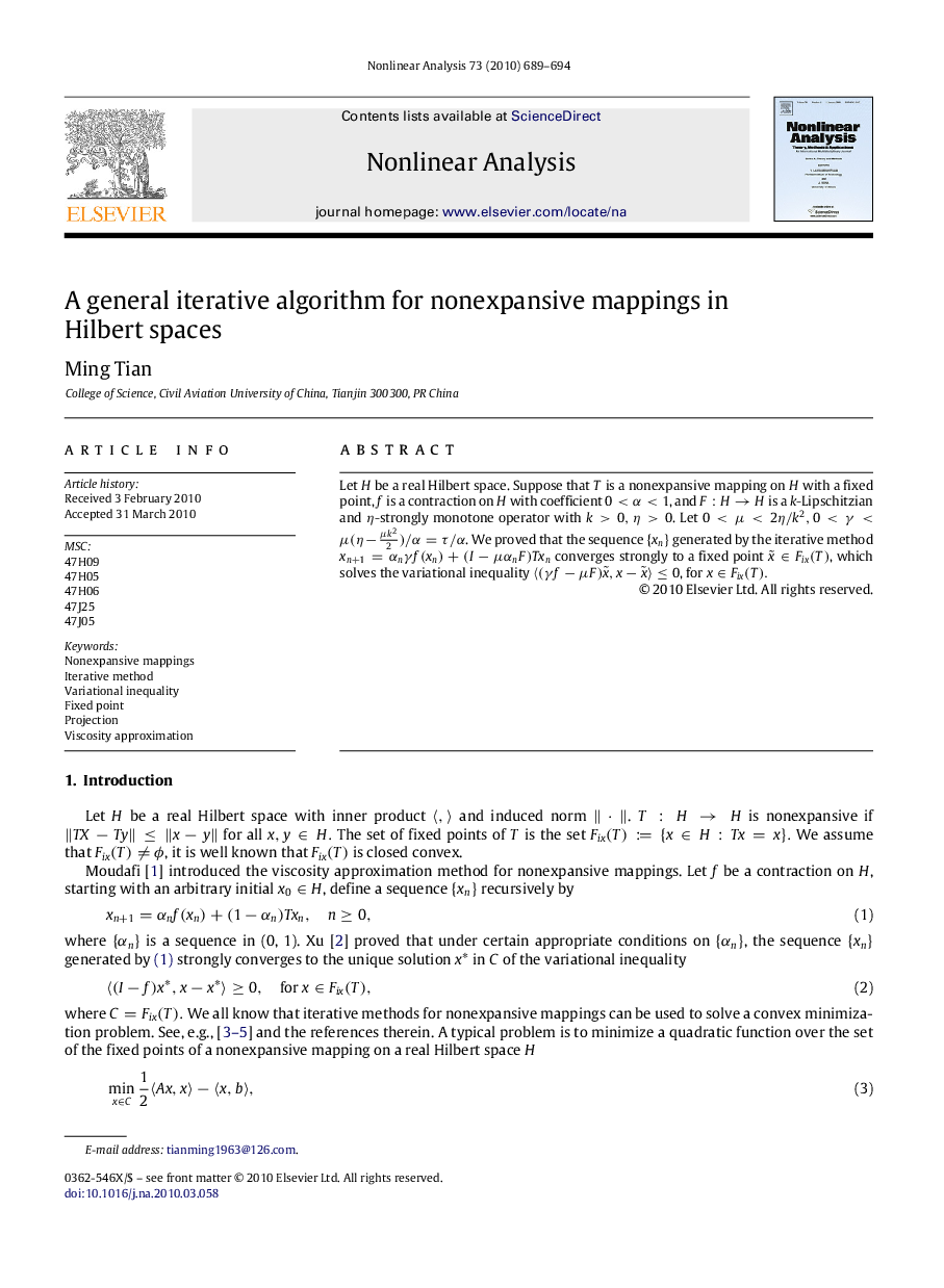 A general iterative algorithm for nonexpansive mappings in Hilbert spaces