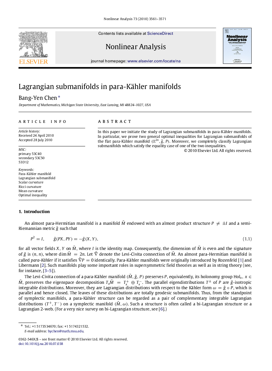 Lagrangian submanifolds in para-Kähler manifolds