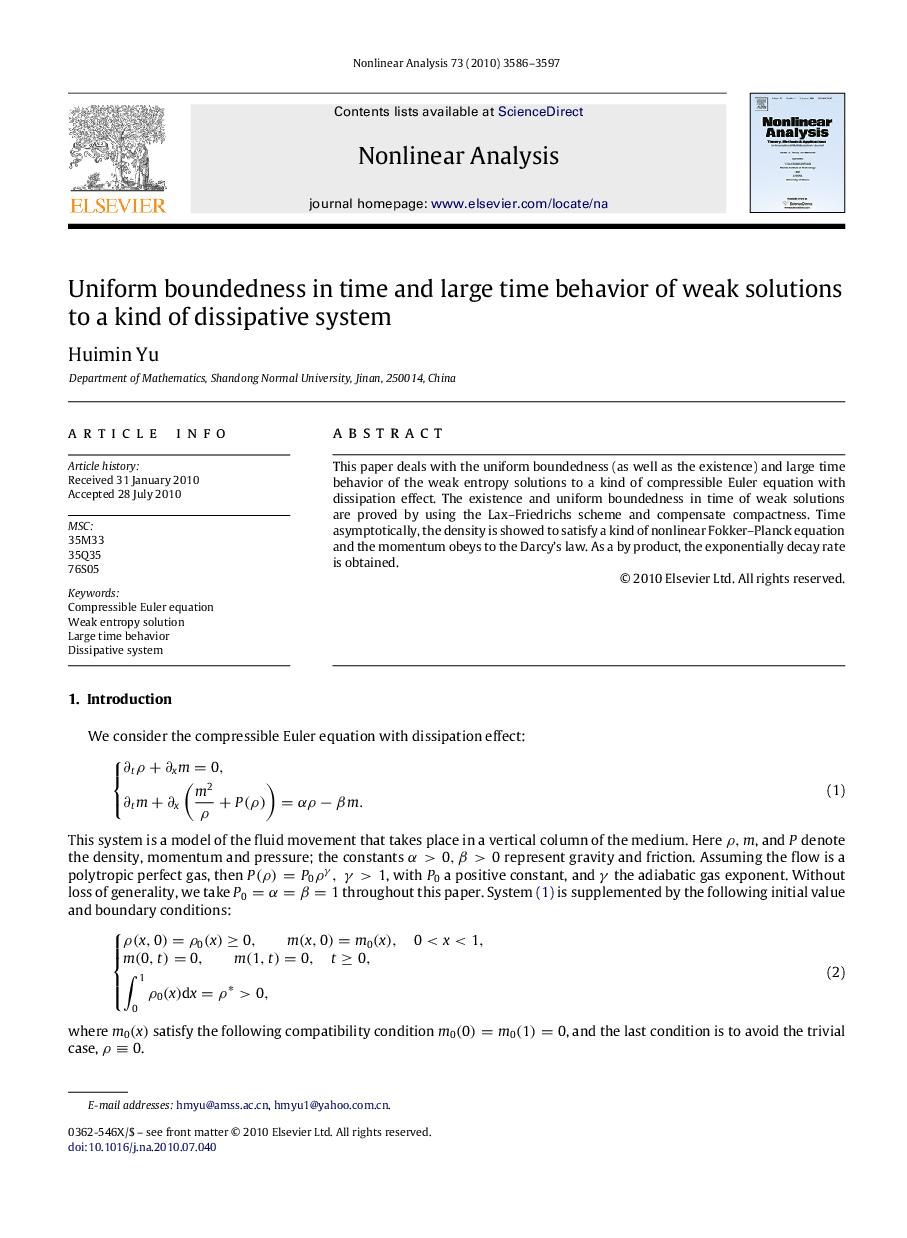 Uniform boundedness in time and large time behavior of weak solutions to a kind of dissipative system