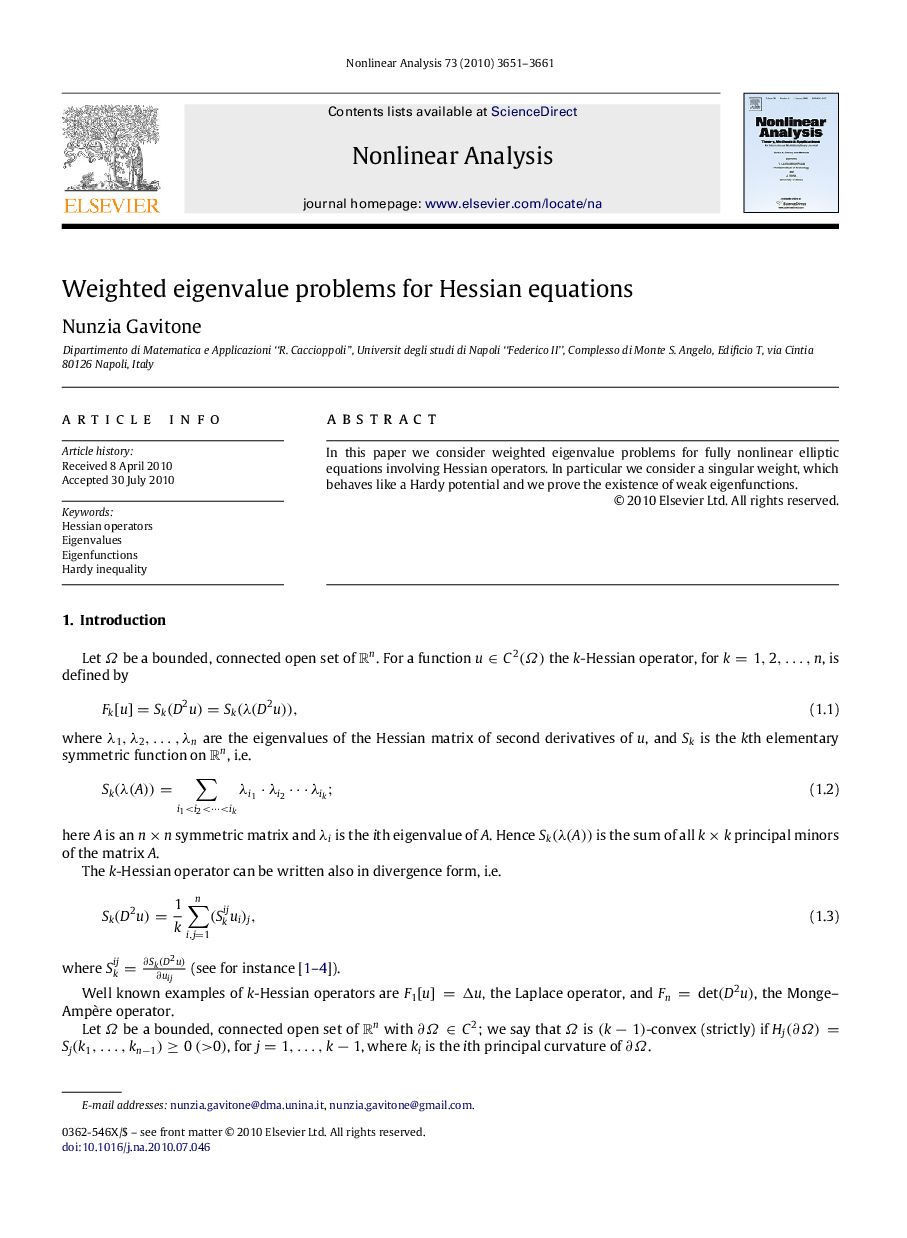 عکس صفحه اول مقاله: Weighted eigenvalue problems for Hessian equations Weighted eigenvalue problems for Hessian equations