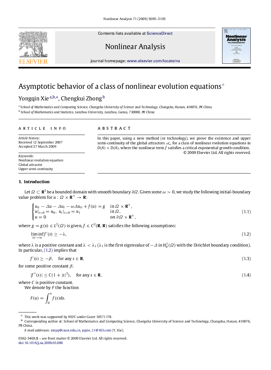 Asymptotic behavior of a class of nonlinear evolution equations 