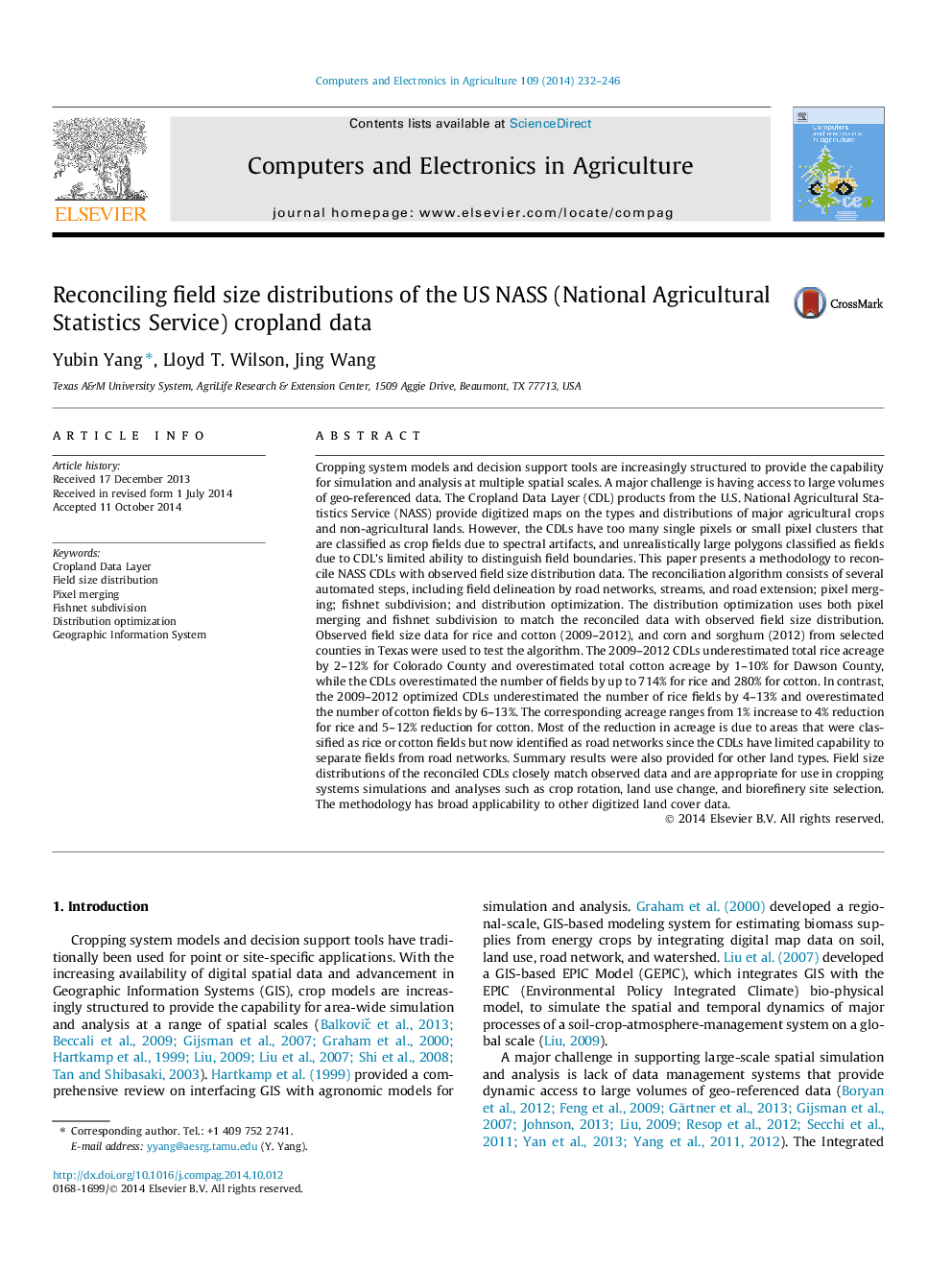 Reconciling field size distributions of the US NASS (National Agricultural Statistics Service) cropland data