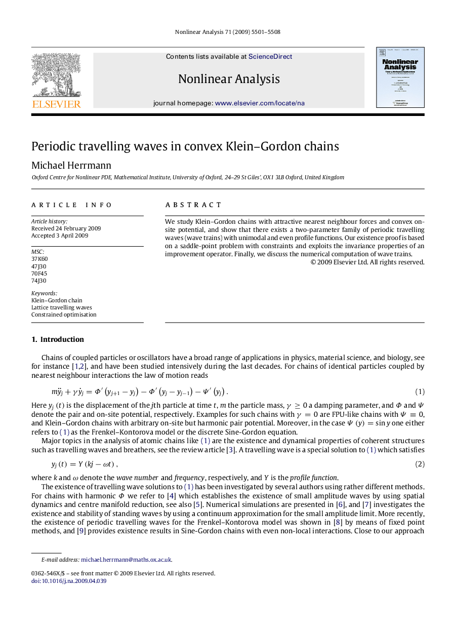 Periodic travelling waves in convex Klein-Gordon chains