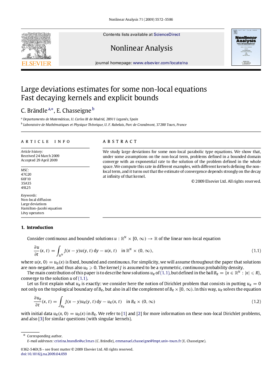 Large deviations estimates for some non-local equations