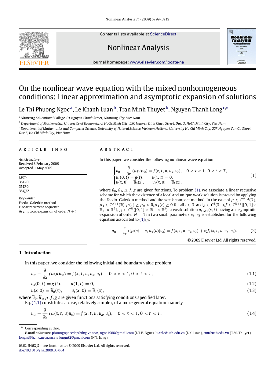 On the nonlinear wave equation with the mixed nonhomogeneous conditions: Linear approximation and asymptotic expansion of solutions