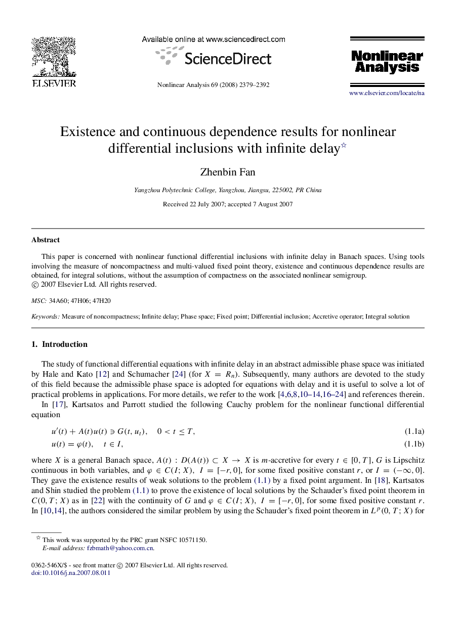 Existence and continuous dependence results for nonlinear differential inclusions with infinite delay 