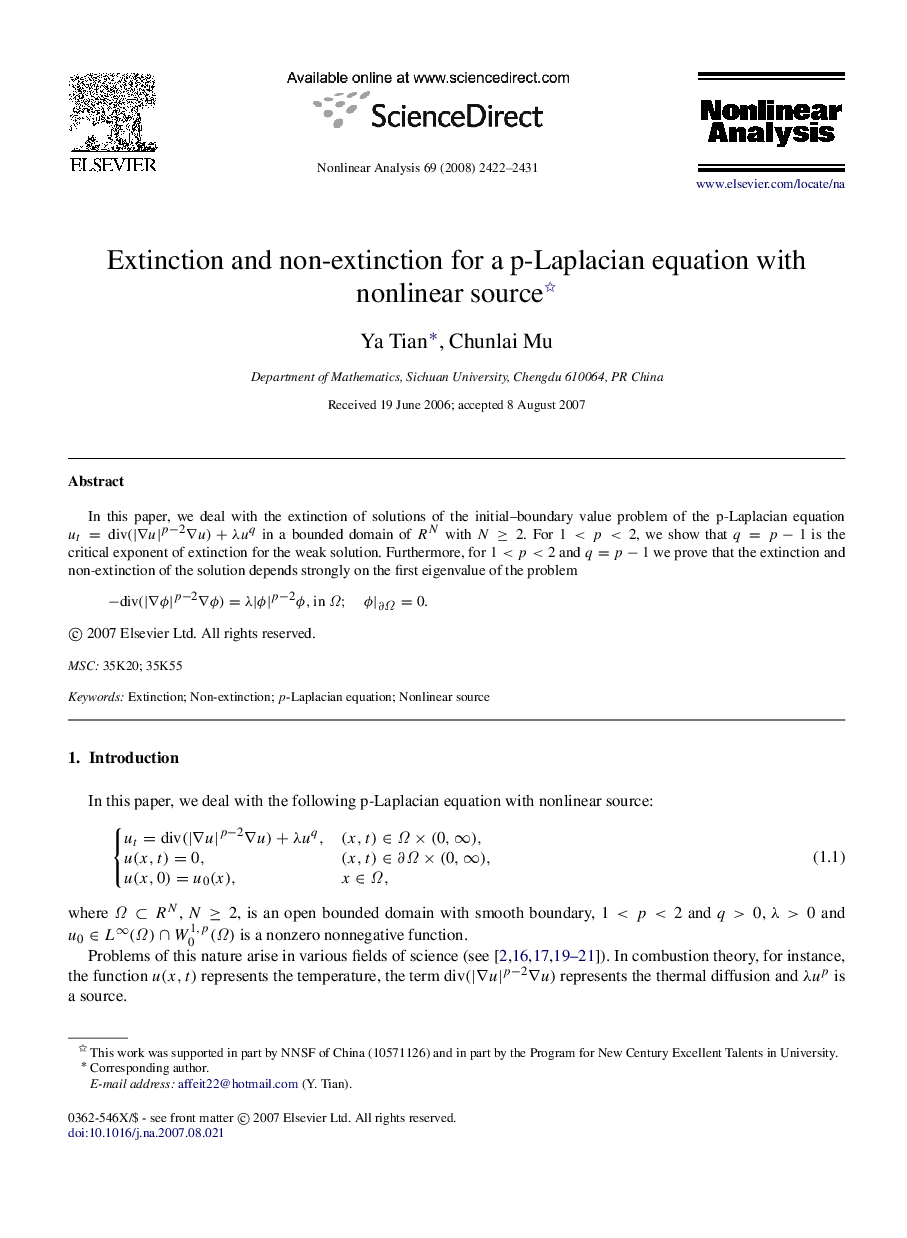 Extinction and non-extinction for a p-Laplacian equation with nonlinear source 