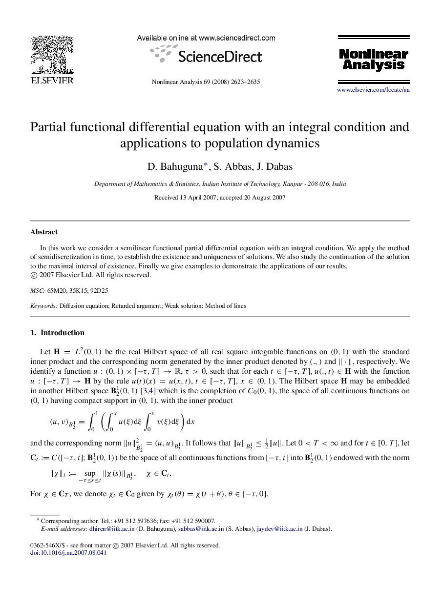 Partial functional differential equation with an integral condition and applications to population dynamics