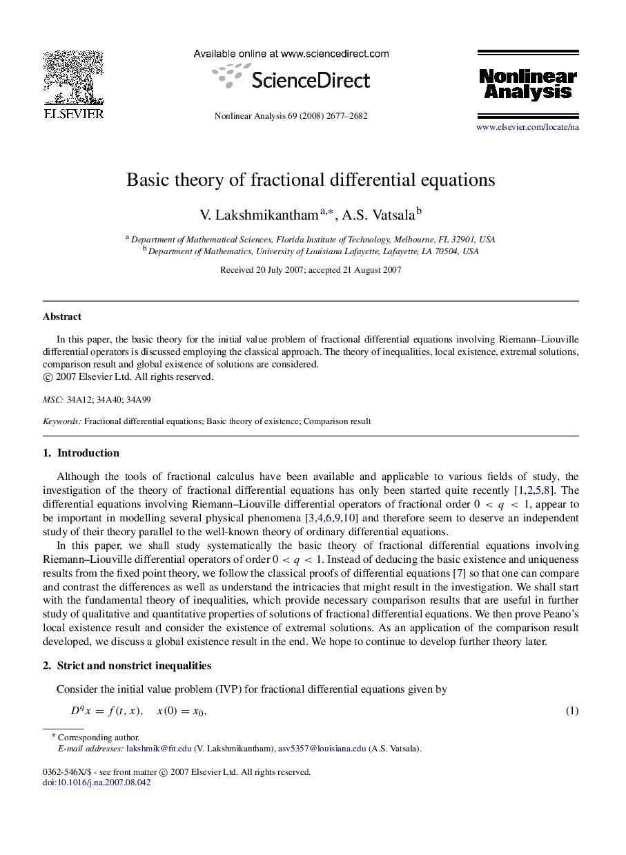 Basic theory of fractional differential equations