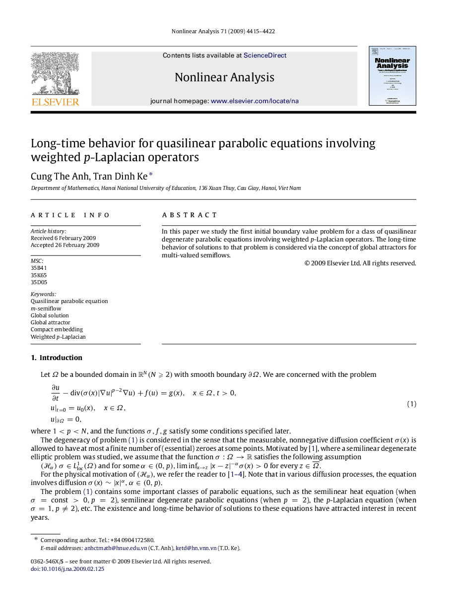 Long-time behavior for quasilinear parabolic equations involving weighted pp-Laplacian operators