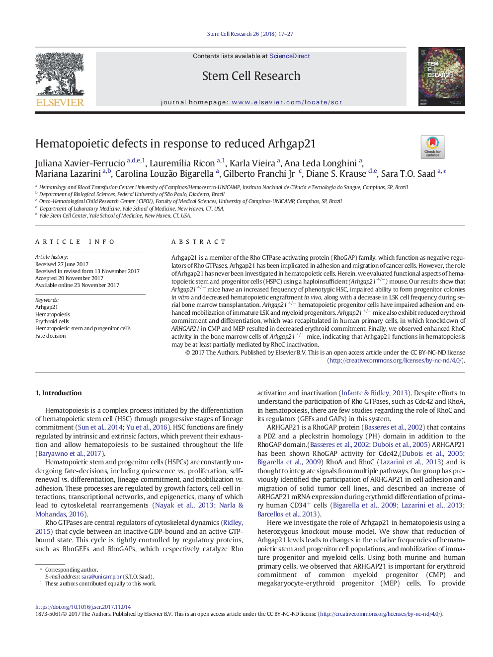 Hematopoietic defects in response to reduced Arhgap21