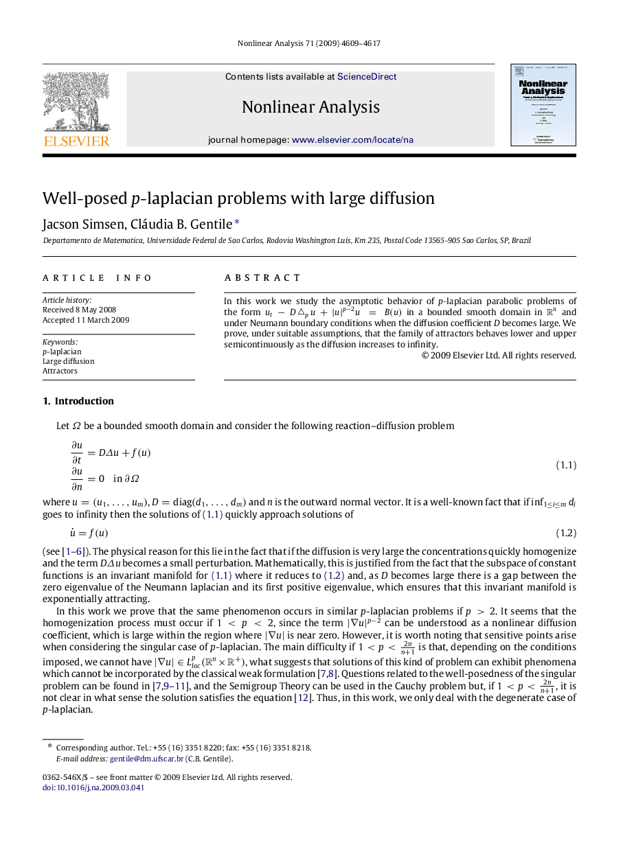 Well-posed pp-laplacian problems with large diffusion