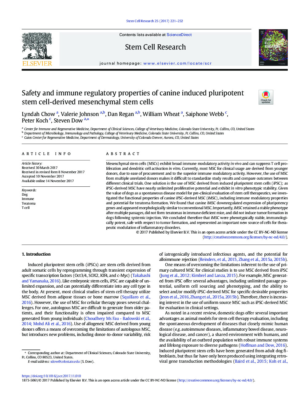 Safety and immune regulatory properties of canine induced pluripotent stem cell-derived mesenchymal stem cells