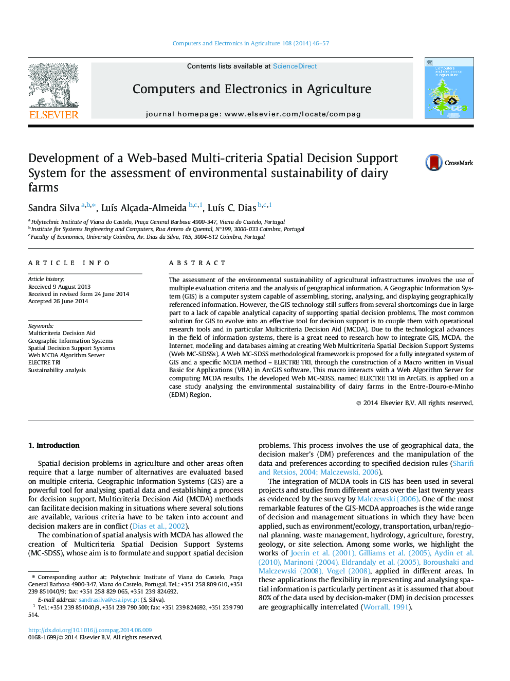 Development of a Web-based Multi-criteria Spatial Decision Support System for the assessment of environmental sustainability of dairy farms
