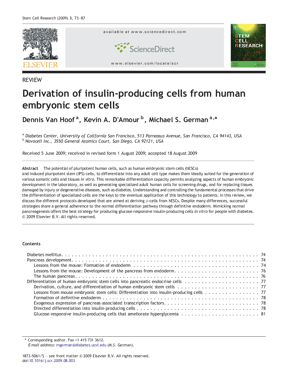 Derivation of insulin-producing cells from human embryonic stem cells