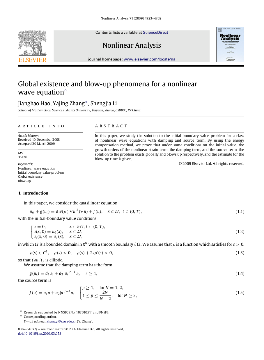 Global existence and blow-up phenomena for a nonlinear wave equation 