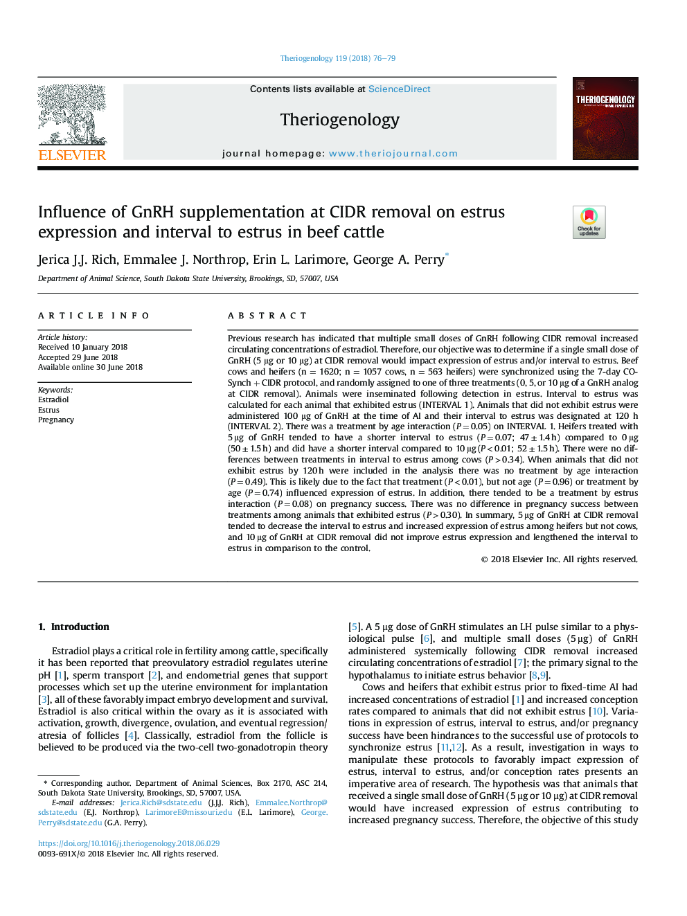 Influence of GnRH supplementation at CIDR removal on estrus expression and interval to estrus in beef cattle