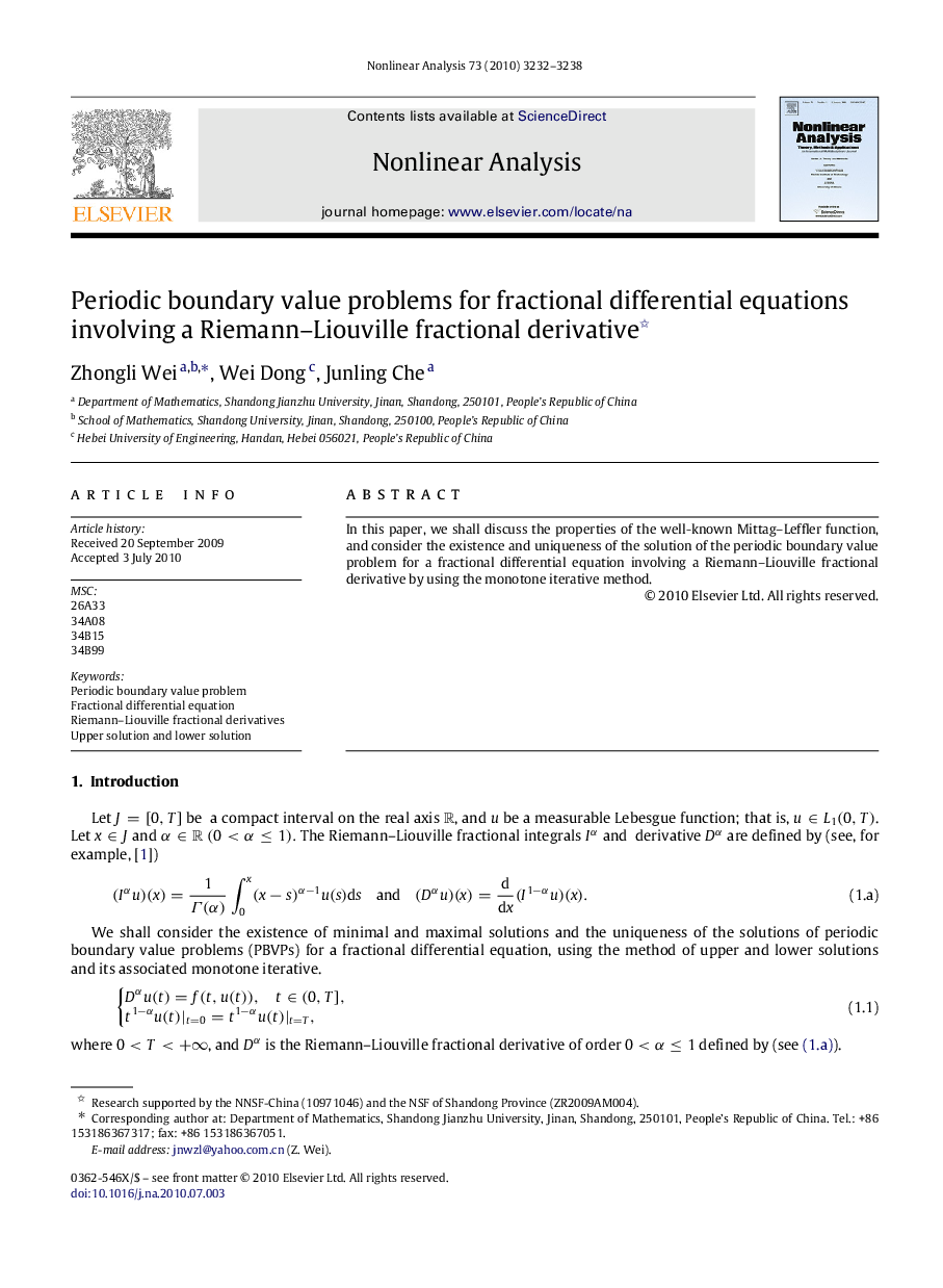 Periodic boundary value problems for fractional differential equations involving a Riemann–Liouville fractional derivative 