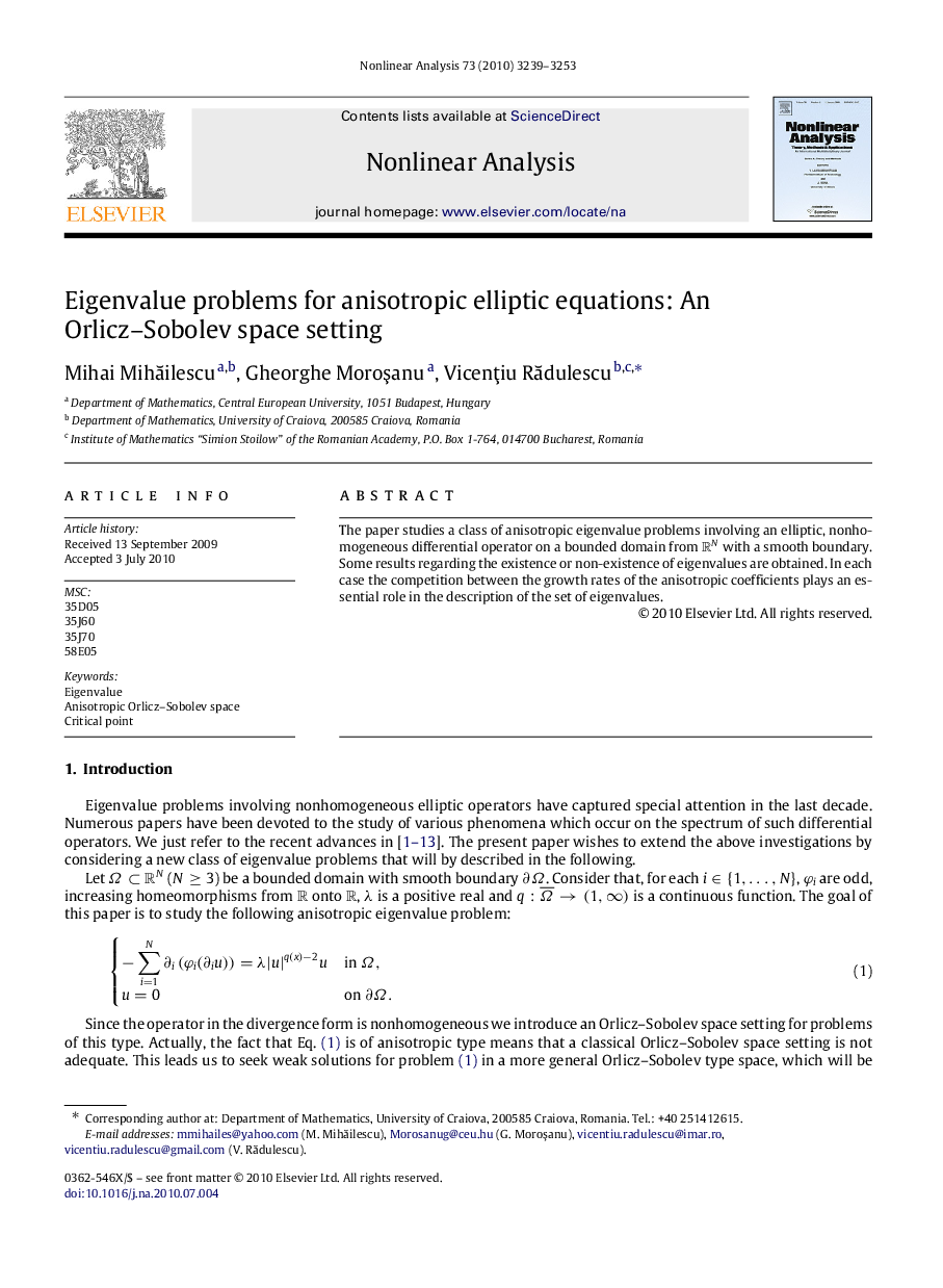 Eigenvalue problems for anisotropic elliptic equations: An Orlicz–Sobolev space setting