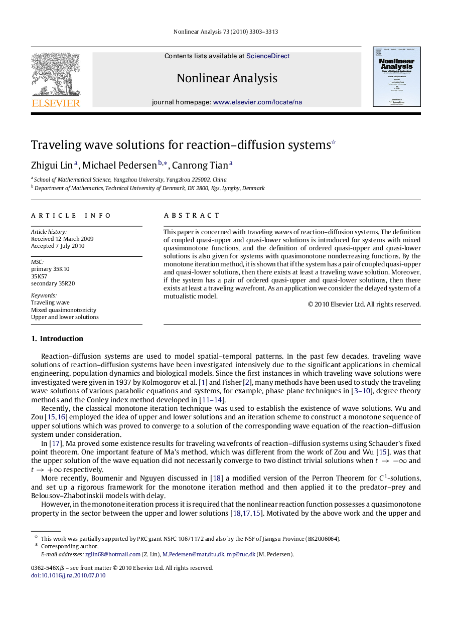 Traveling wave solutions for reaction–diffusion systems 