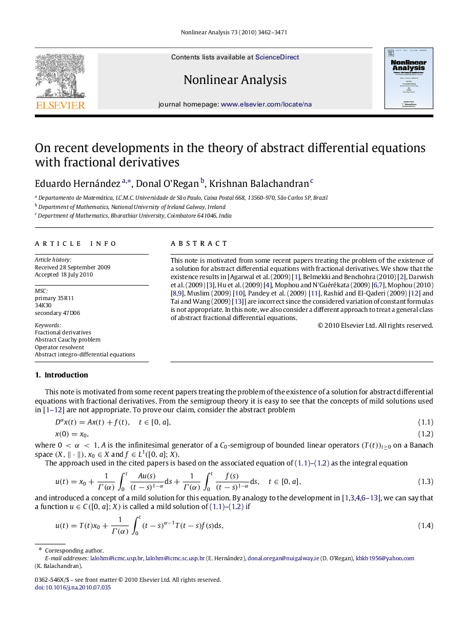 On recent developments in the theory of abstract differential equations with fractional derivatives