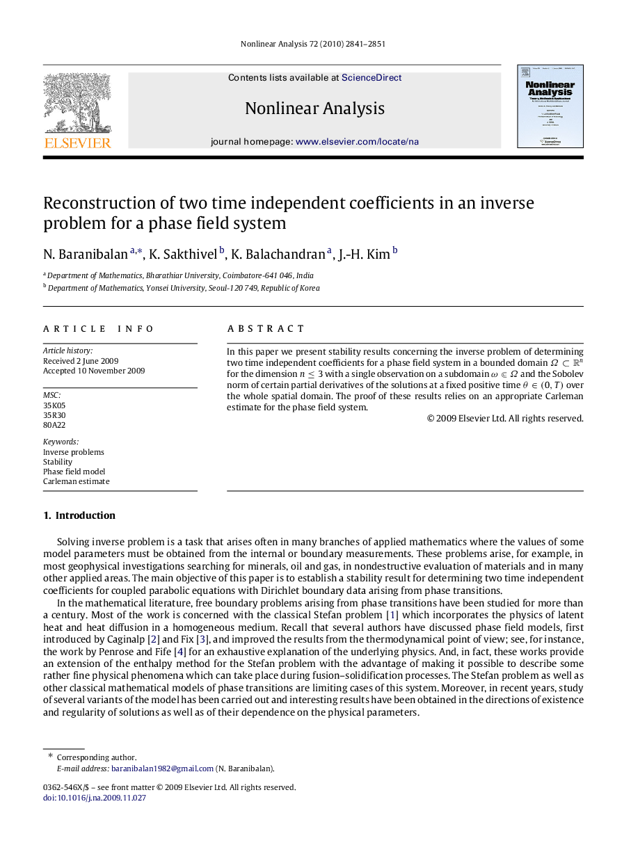 Reconstruction of two time independent coefficients in an inverse problem for a phase field system