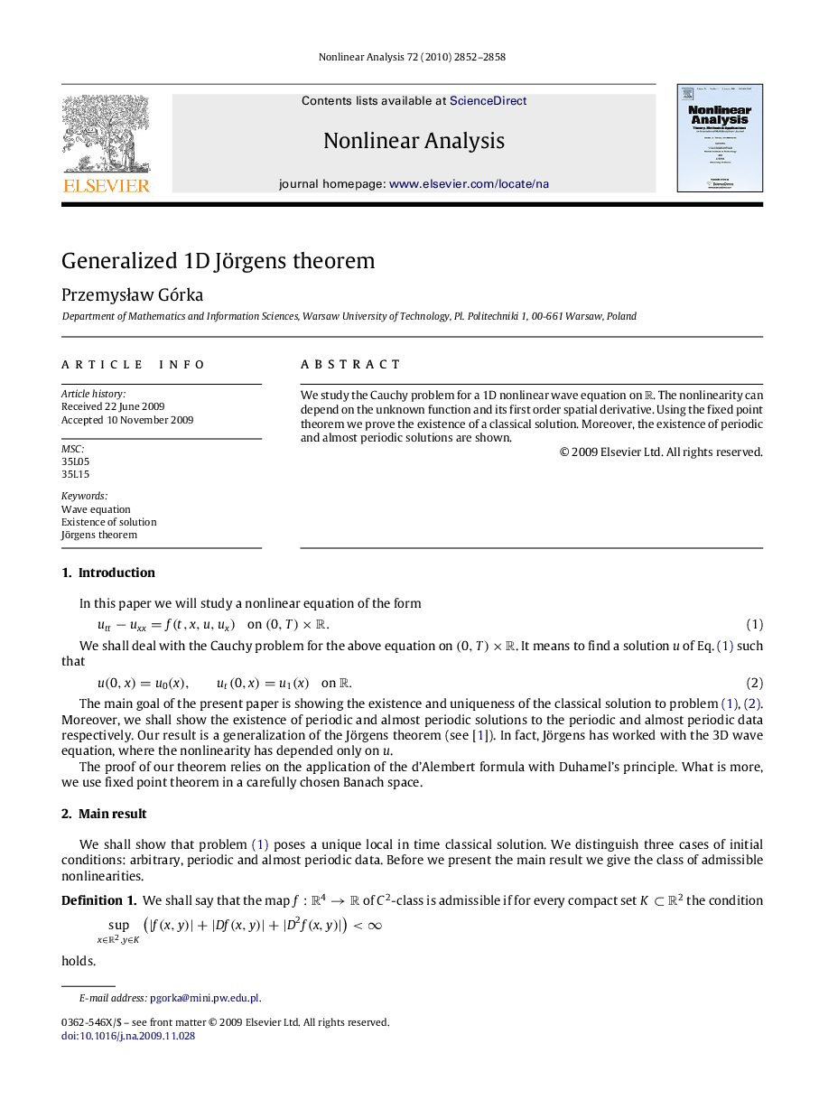 Generalized 1D Jörgens theorem