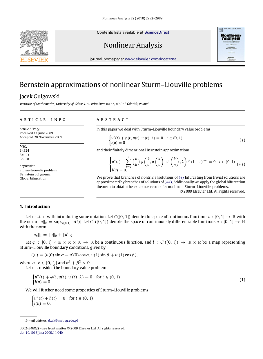 Bernstein approximations of nonlinear Sturm–Liouville problems