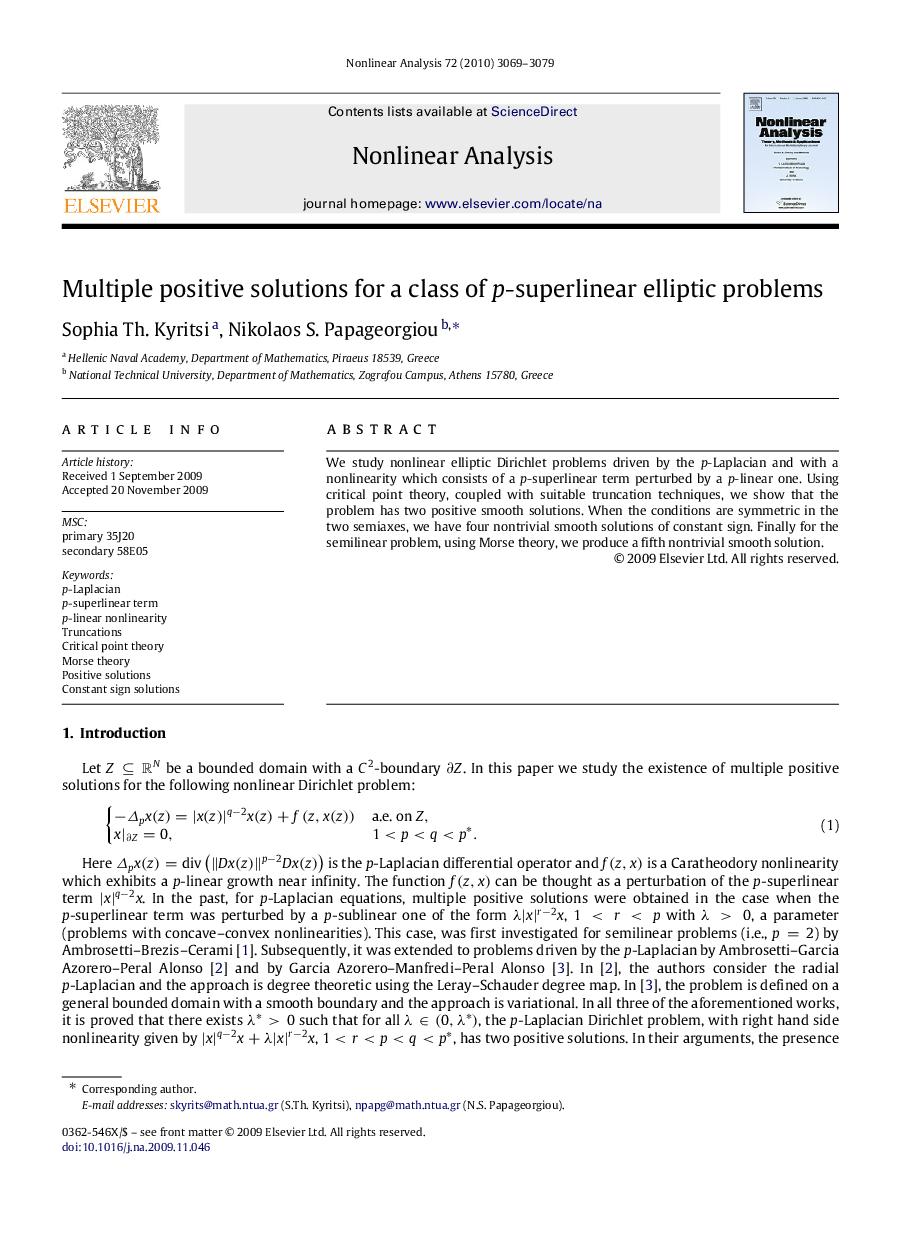 Multiple positive solutions for a class of pp-superlinear elliptic problems