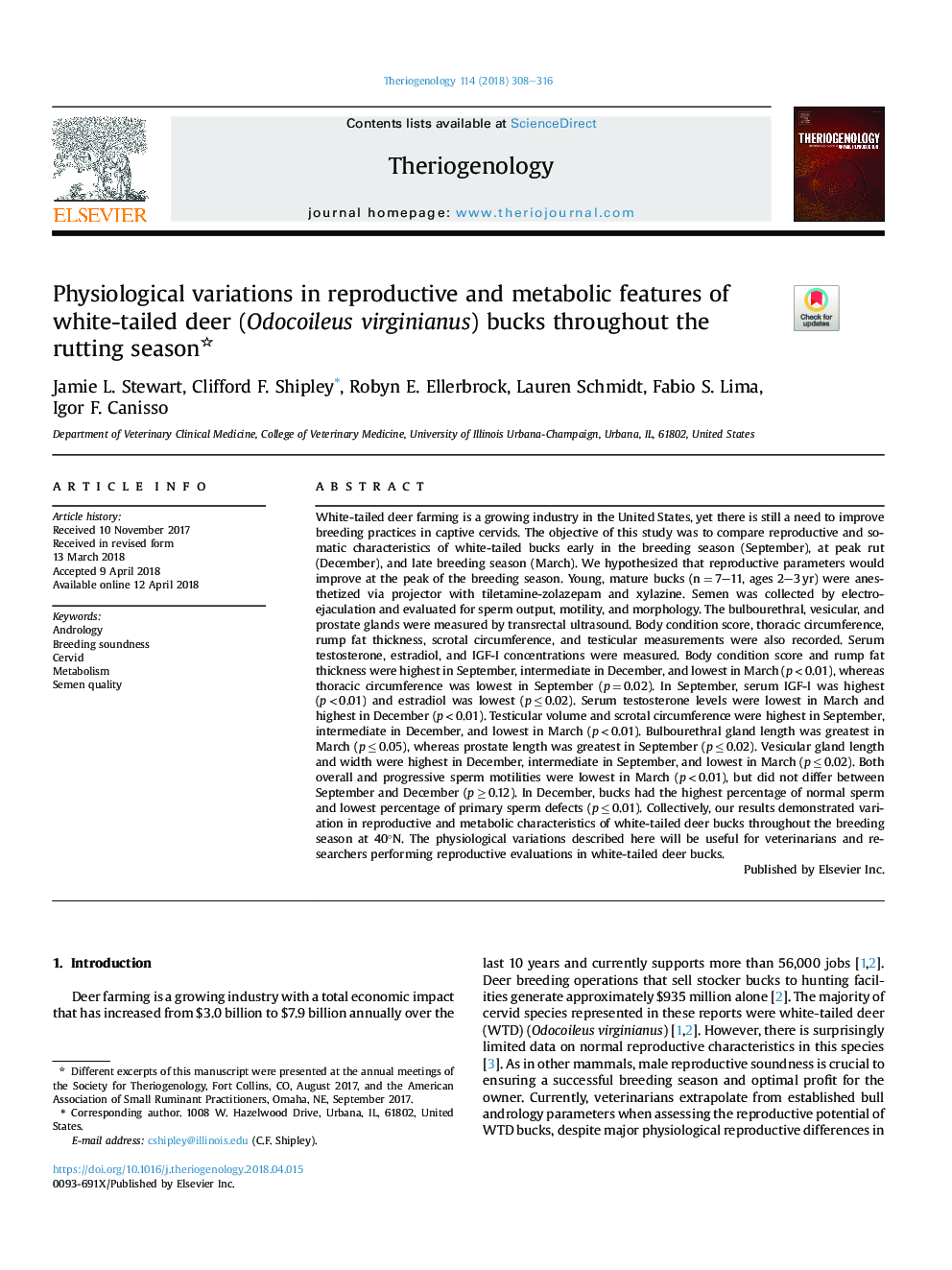 Physiological variations in reproductive and metabolic features of white-tailed deer (Odocoileus virginianus) bucks throughout the rutting season