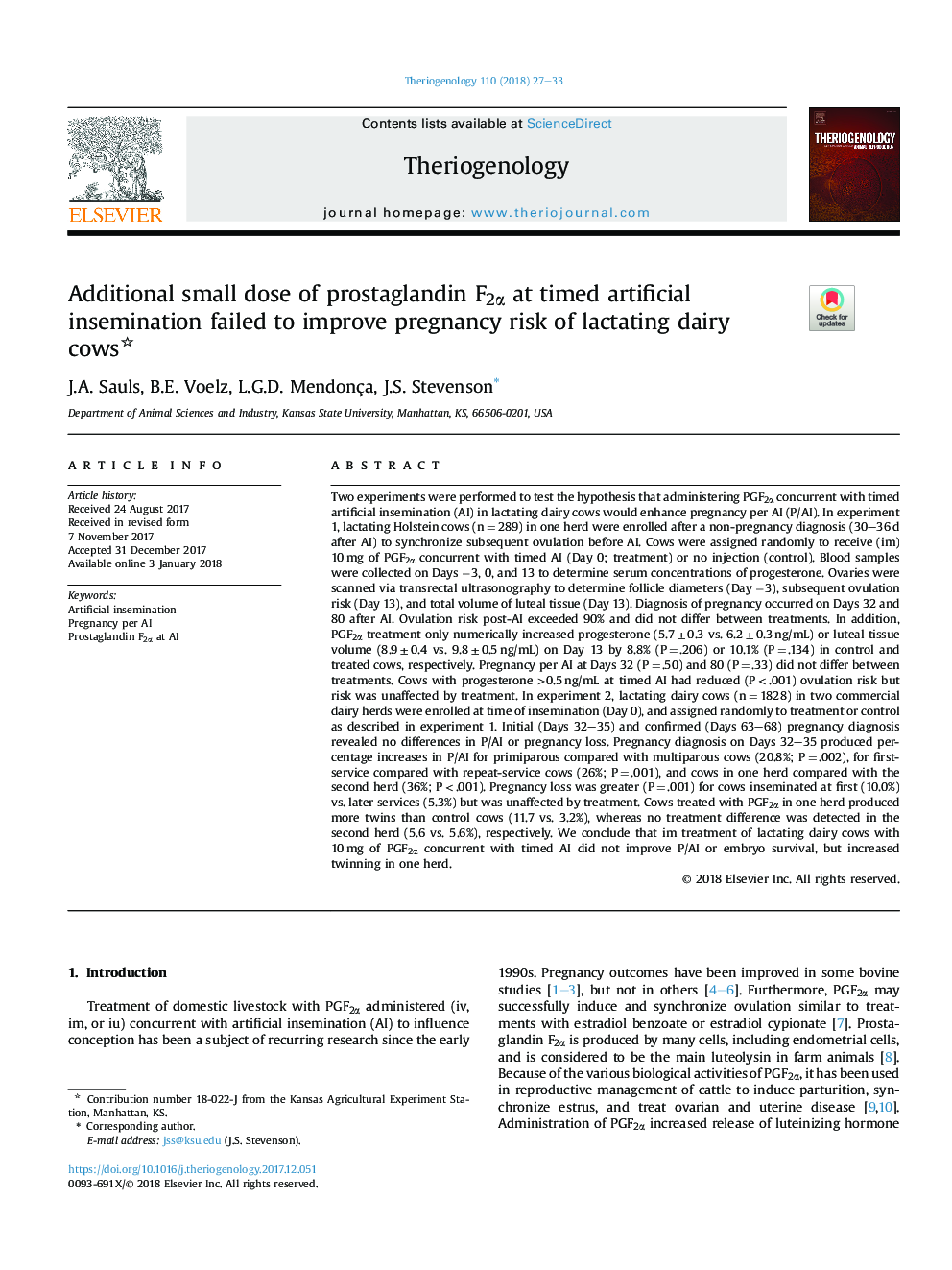 Additional small dose of prostaglandin F2Î± at timed artificial insemination failed to improve pregnancy risk of lactating dairy cows