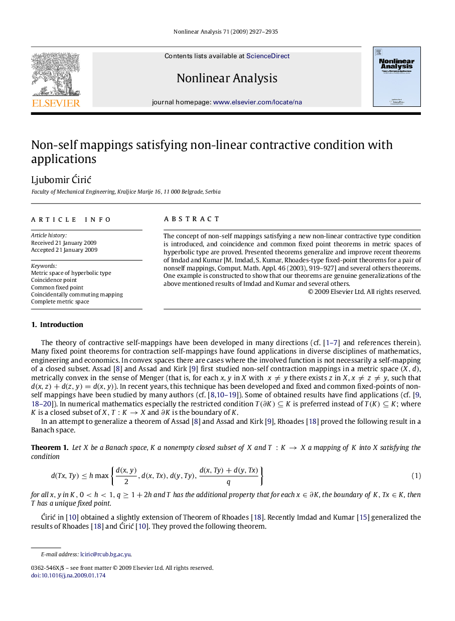 Non-self mappings satisfying non-linear contractive condition with applications