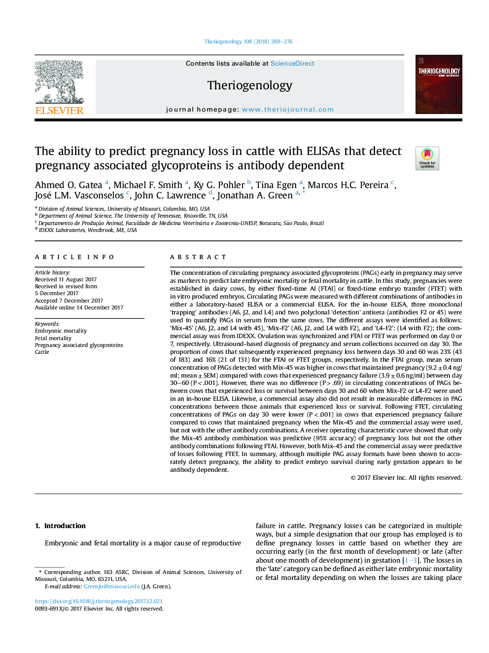 The ability to predict pregnancy loss in cattle with ELISAs that detect pregnancy associated glycoproteins is antibody dependent