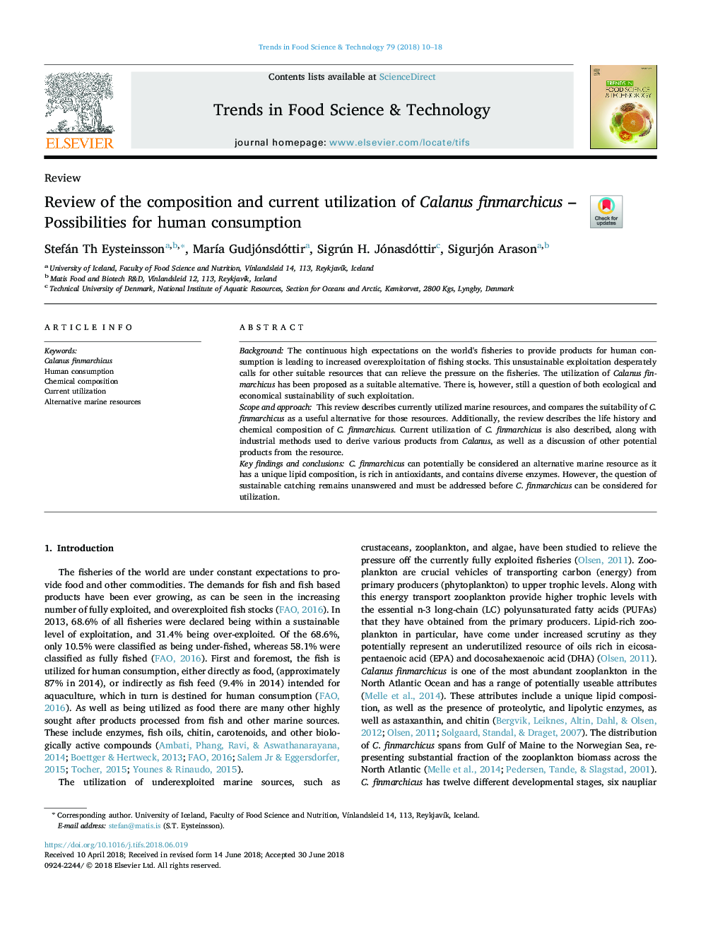 Review of the composition and current utilization of Calanus finmarchicus - Possibilities for human consumption
