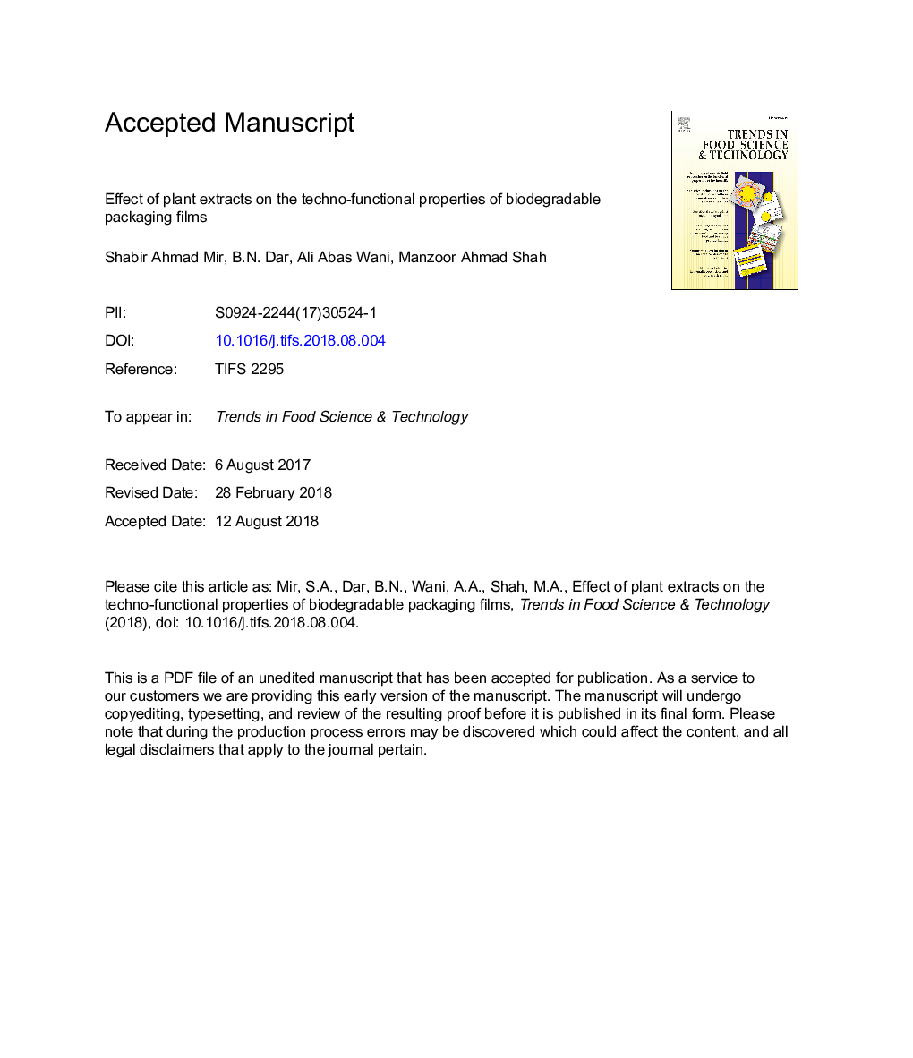 Effect of plant extracts on the techno-functional properties of biodegradable packaging films