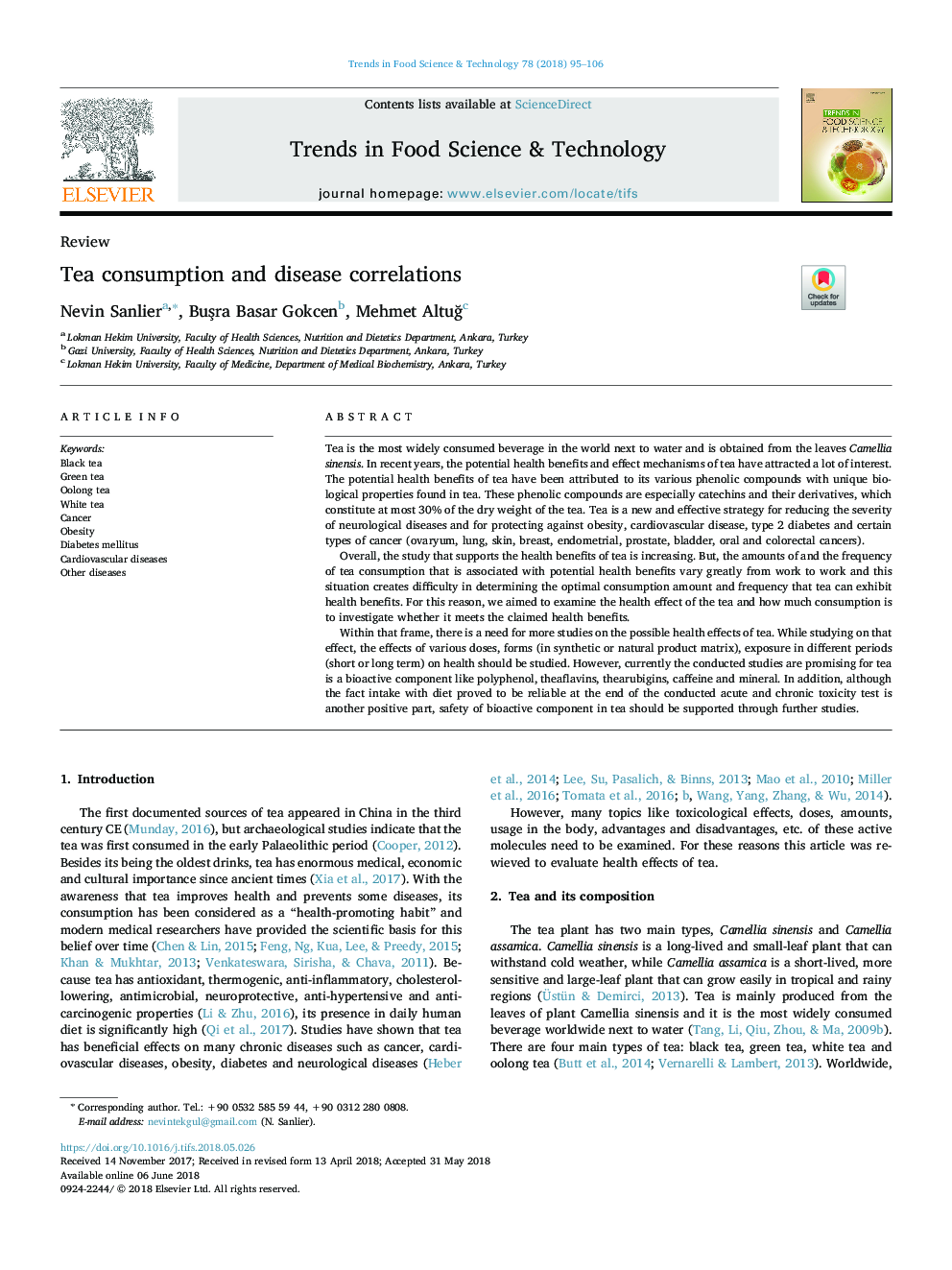 Tea consumption and disease correlations