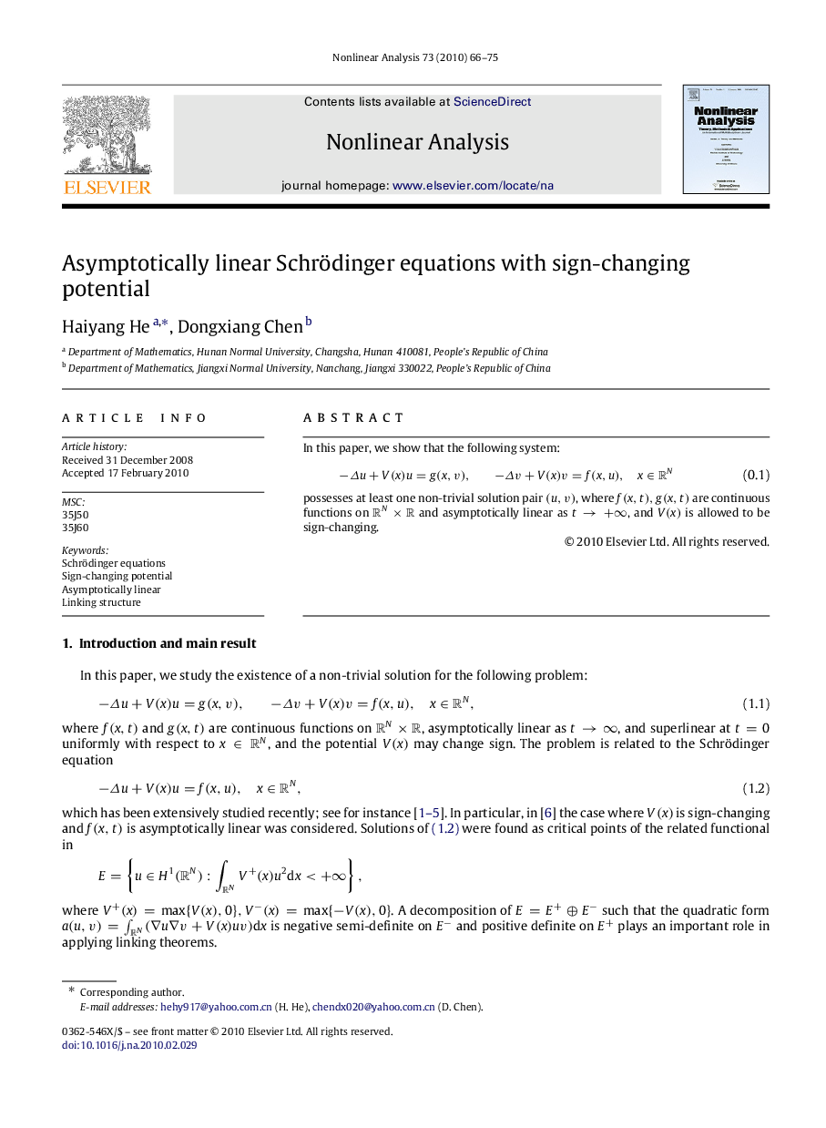 Asymptotically linear Schrödinger equations with sign-changing potential