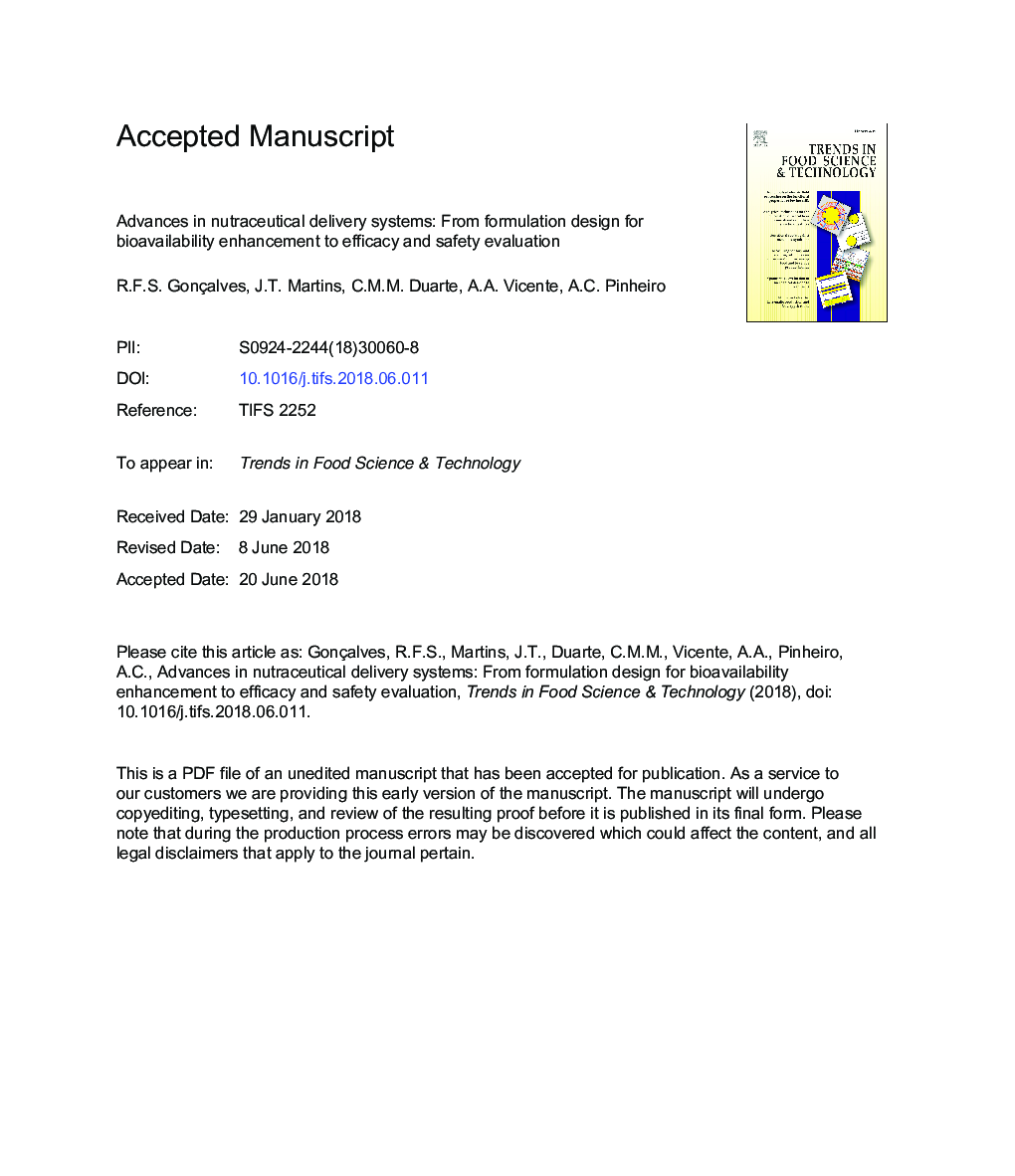 Advances in nutraceutical delivery systems: From formulation design for bioavailability enhancement to efficacy and safety evaluation