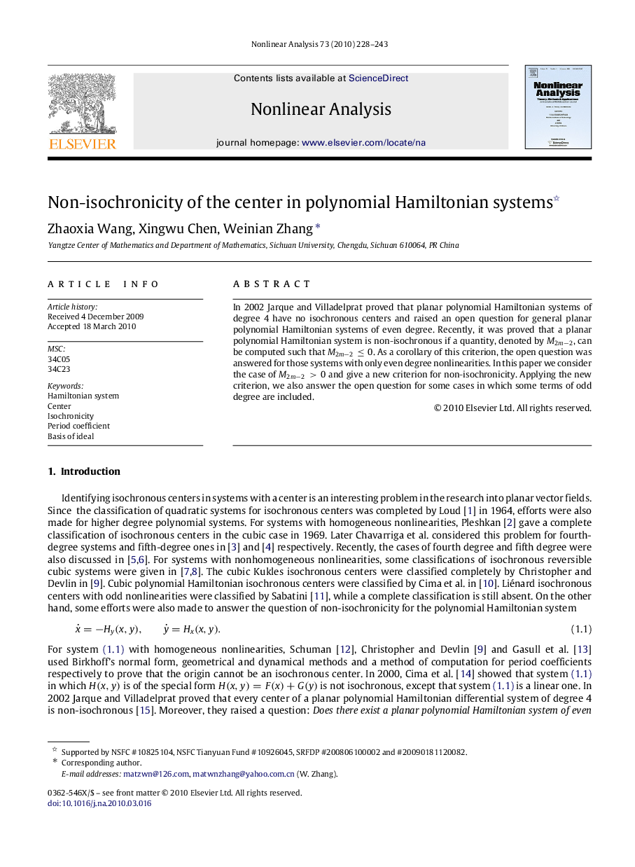 Non-isochronicity of the center in polynomial Hamiltonian systems 