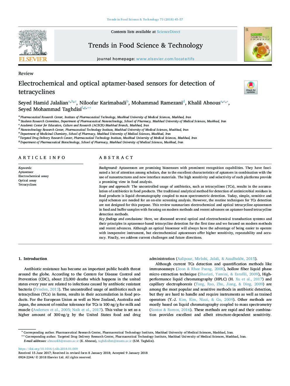 Electrochemical and optical aptamer-based sensors for detection of tetracyclines