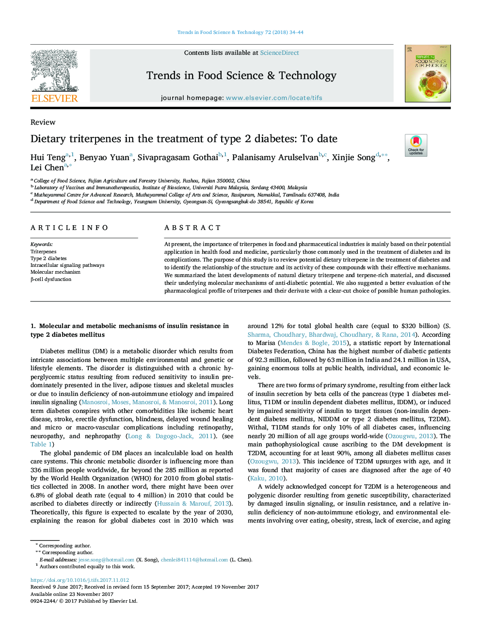 Dietary triterpenes in the treatment of type 2 diabetes: To date